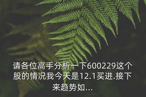 請各位高手分析一下600229這個股的情況我今天是12.1買進.接下來趨勢如...