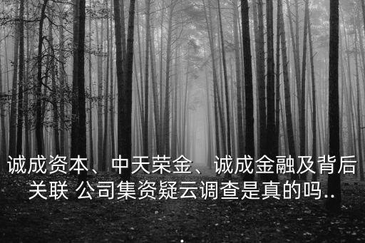 誠(chéng)成資本、中天榮金、誠(chéng)成金融及背后關(guān)聯(lián) 公司集資疑云調(diào)查是真的嗎...