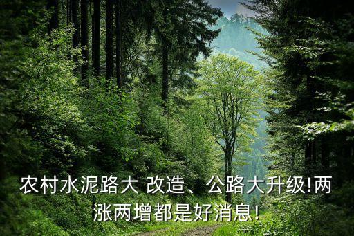 農村水泥路大 改造、公路大升級!兩漲兩增都是好消息!
