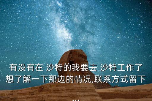 有沒(méi)有在 沙特的我要去 沙特工作了想了解一下那邊的情況,聯(lián)系方式留下...