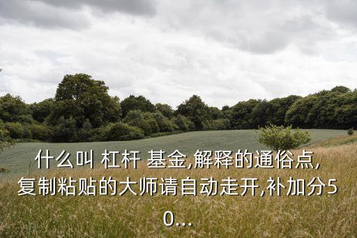 什么叫 杠桿 基金,解釋的通俗點(diǎn),復(fù)制粘貼的大師請(qǐng)自動(dòng)走開,補(bǔ)加分50...