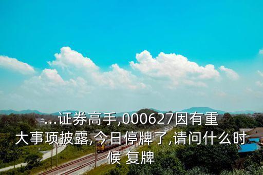 ...證券高手,000627因有重大事項(xiàng)披露,今日停牌了,請(qǐng)問(wèn)什么時(shí)候 復(fù)牌