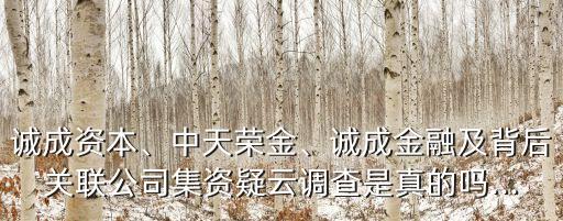 誠成資本、中天榮金、誠成金融及背后關(guān)聯(lián)公司集資疑云調(diào)查是真的嗎...