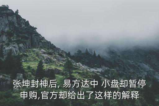張坤封神后, 易方達(dá)中 小盤(pán)卻暫停申購(gòu),官方卻給出了這樣的解釋
