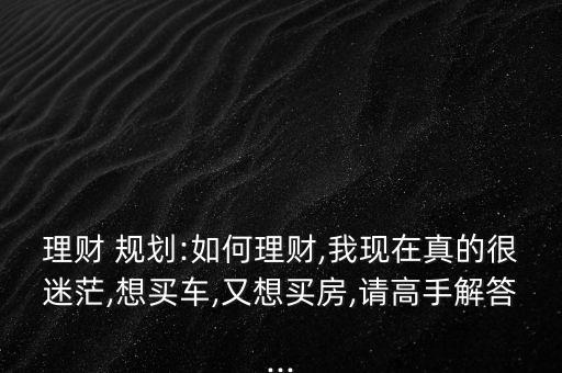 理財 規(guī)劃:如何理財,我現(xiàn)在真的很迷茫,想買車,又想買房,請高手解答...