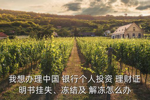 我想辦理中國(guó) 銀行個(gè)人投資 理財(cái)證明書掛失、凍結(jié)及 解凍怎么辦