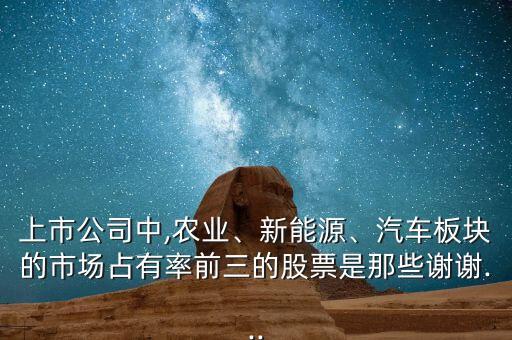 上市公司中,農(nóng)業(yè)、新能源、汽車板塊的市場占有率前三的股票是那些謝謝...