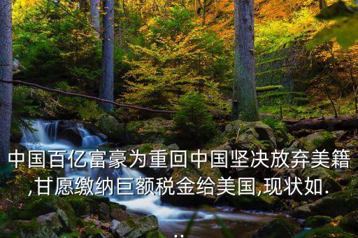 中國(guó)百億富豪為重回中國(guó)堅(jiān)決放棄美籍,甘愿繳納巨額稅金給美國(guó),現(xiàn)狀如...