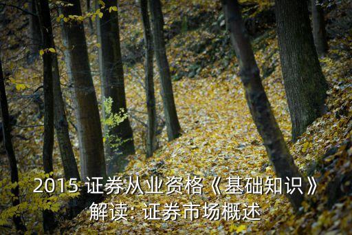 2015 證券從業(yè)資格《基礎知識》解讀: 證券市場概述