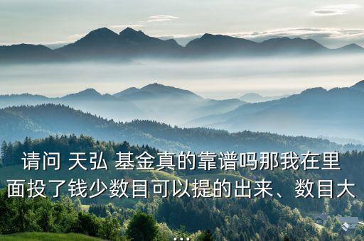 請(qǐng)問 天弘 基金真的靠譜嗎那我在里面投了錢少數(shù)目可以提的出來、數(shù)目大...