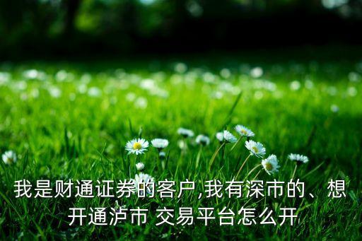 我是財(cái)通證券的客戶,我有深市的、想 開通瀘市 交易平臺(tái)怎么開