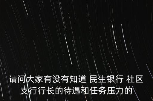 請問大家有沒有知道 民生銀行 社區(qū)支行行長的待遇和任務壓力的