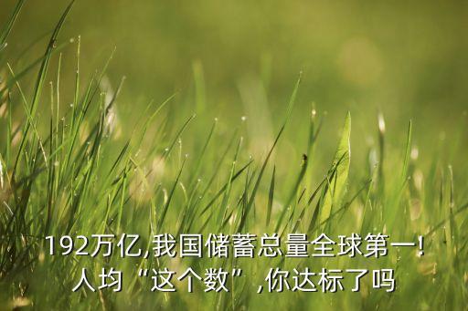 192萬億,我國儲蓄總量全球第一!人均“這個數(shù)”,你達標了嗎