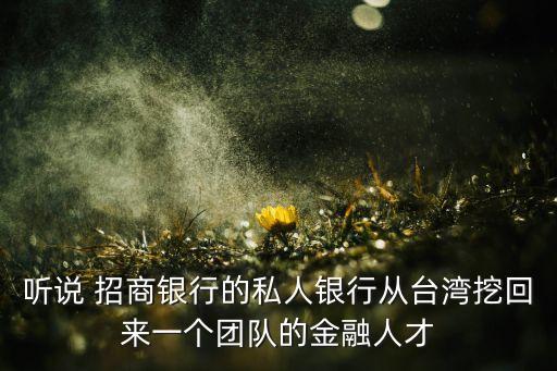 聽說 招商銀行的私人銀行從臺灣挖回來一個(gè)團(tuán)隊(duì)的金融人才
