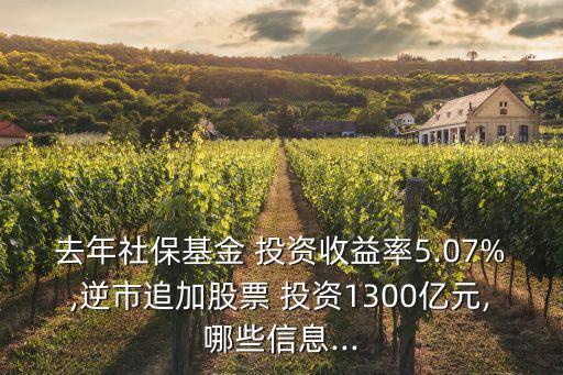 去年社?；?投資收益率5.07%,逆市追加股票 投資1300億元,哪些信息...