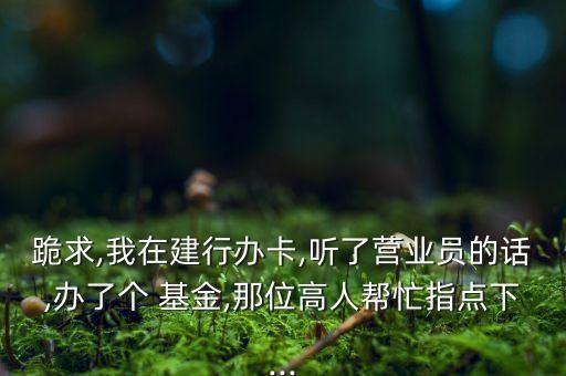 跪求,我在建行辦卡,聽了營業(yè)員的話,辦了個 基金,那位高人幫忙指點下...