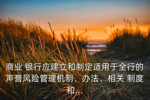 商業(yè) 銀行應(yīng)建立和制定適用于全行的聲譽(yù)風(fēng)險管理機(jī)制、辦法、相關(guān) 制度和...
