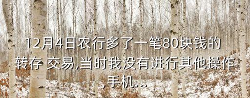 12月4日農(nóng)行多了一筆80塊錢的 轉(zhuǎn)存 交易,當(dāng)時我沒有進(jìn)行其他操作,手機(jī)...