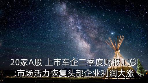 20家A股 上市車企三季度財報匯總:市場活力恢復頭部企業(yè)利潤大漲