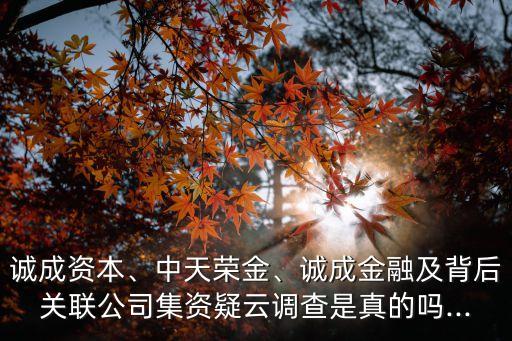 誠成資本、中天榮金、誠成金融及背后關(guān)聯(lián)公司集資疑云調(diào)查是真的嗎...