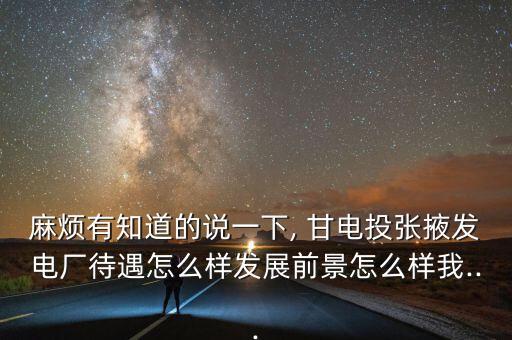 麻煩有知道的說(shuō)一下, 甘電投張掖發(fā)電廠待遇怎么樣發(fā)展前景怎么樣我...
