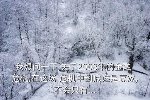 我想問一下,關(guān)于2008年的金融 危機(jī),在這場 危機(jī)中到底誰是贏家,不會(huì)只有...