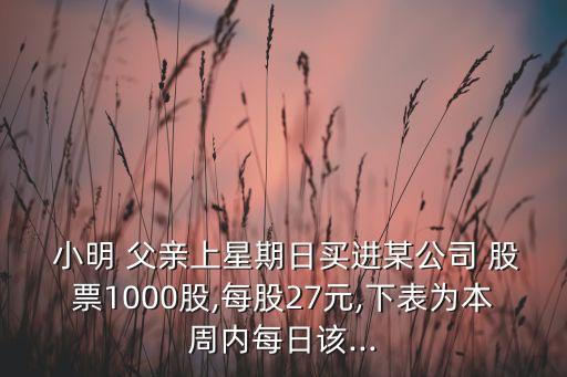  小明 父親上星期日買(mǎi)進(jìn)某公司 股票1000股,每股27元,下表為本周內(nèi)每日該...