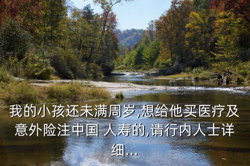 我的小孩還未滿(mǎn)周歲,想給他買(mǎi)醫(yī)療及意外險(xiǎn)注中國(guó) 人壽的,請(qǐng)行內(nèi)人士詳細(xì)...