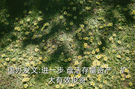 國(guó)辦發(fā)文:進(jìn)一步 盤活存量資產(chǎn)、擴(kuò)大有效投資