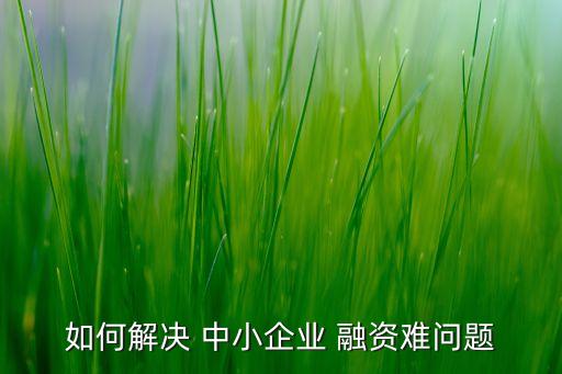 如何解決 中小企業(yè) 融資難問(wèn)題
